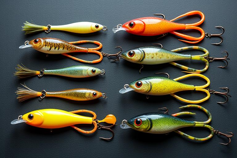 Variedad de señuelos de pesca para Black Bass: jigs, crankbaits, soft plastics, poppers