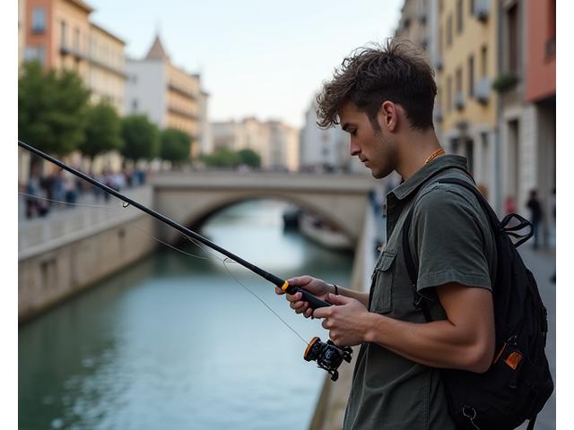 Pescador urbano en un entorno de ciudad
