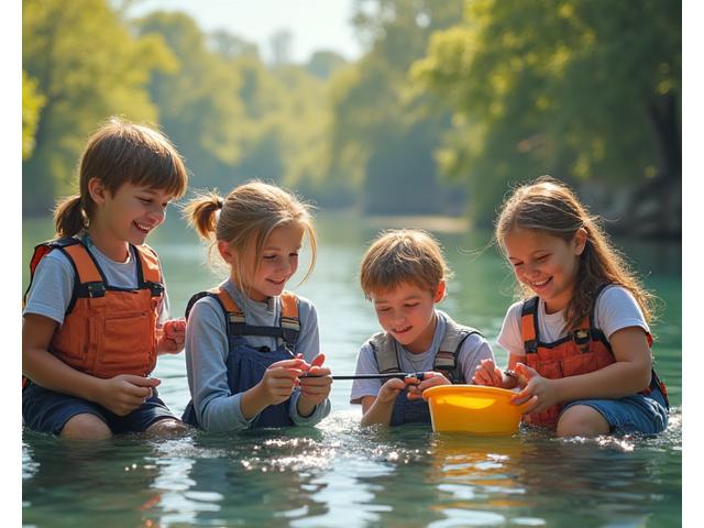 Grupo de niños pescando