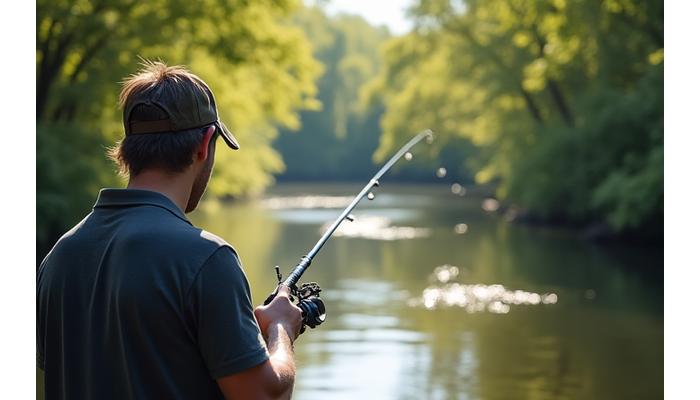 Pescador usando equipo BFS Anzuelo Azul