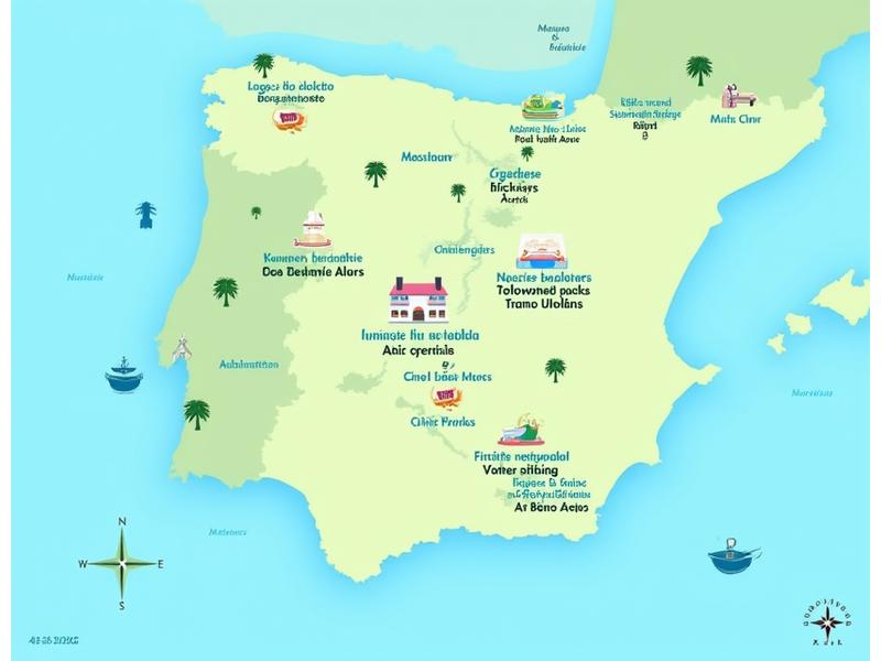 Mapa detallado que muestra ubicaciones seguras de pesca familiar cerca de Valencia, con iconos de servicios como baños y merenderos.