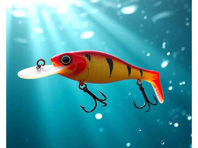 Detalle de un crankbait vibrante bajo el agua, mostrando su acción de nado y aletas.